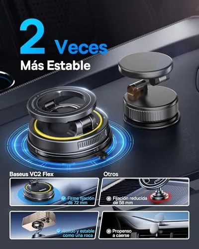 Baseus ▫️ VC2 Flex - Suporte magnético para telemóvel para carro com ventosa, suporte Magsafe para carro para o painel de instrumentos e o pára-brisas, ajustável em 720° e dobrável para iPhone 16, 15, 14, 13, 12 e Pro MAX 6