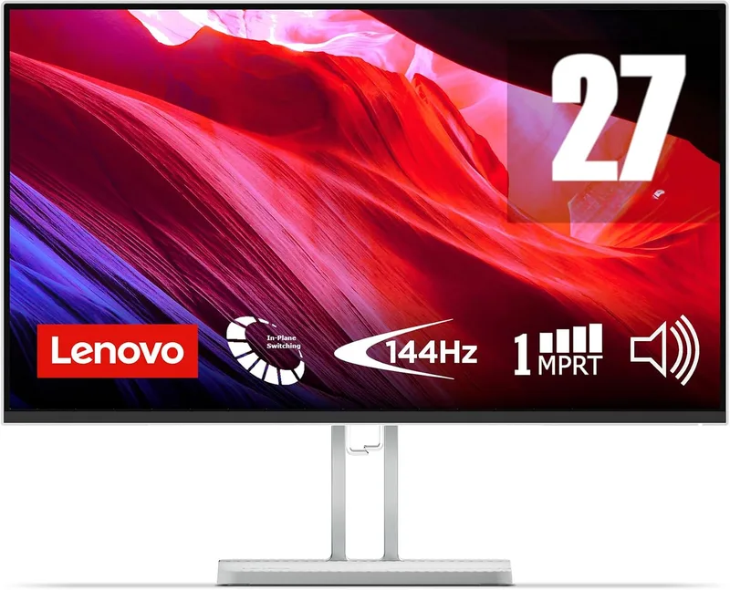 Lenovo ▫️ L27-4C - Monitor FHD de 27" (IPS, taxa de atualização de 144 Hz, tempo de resposta de 1 ms, AMD FreeSync, HDMI 1.4, VGA, 2 altifalantes integrados de 3 W, VESA 100 x 100 mm, suporte inclinável) Cinza Nuvem