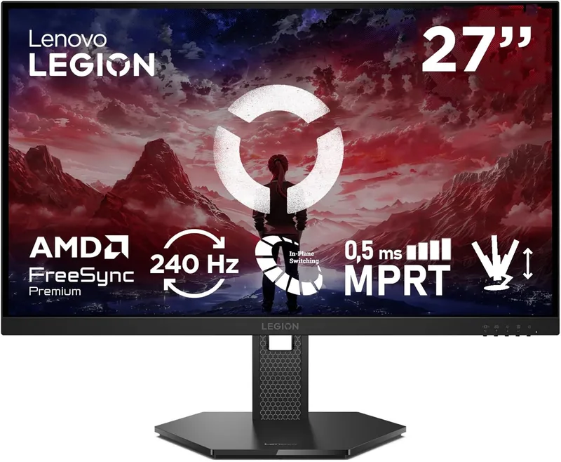 Lenovo ▫️ Monitor de jogos Legion 27-10 FHD de 27" (IPS, 240 Hz, 0,5 ms, 16:9, HDMI 2.1 - DP 1.4, AMD FreeSync Premium, VESA Adaptive Sync, Montagem VESA 100 mm, Ajuste de inclinação/altura/rotação/giro) Preto