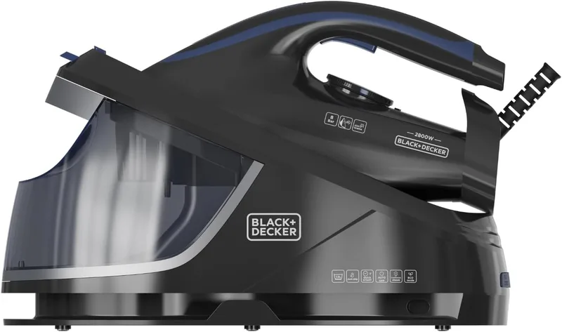 Black+Decker ▫️ Centro de engomagem compacto | Leve | Reservatório de 1,5 L | Jato de vapor de 400 g/min | Ponta de precisão | Sola de cerâmica | Autolimpeza | Anticalcário | Modo ECO | Design ergonómico