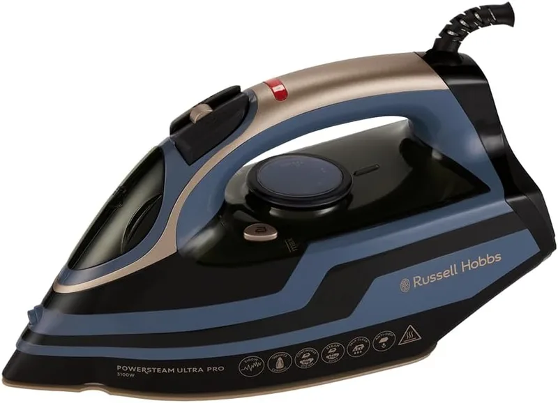 Russell Hobbs ▫️ Ferro a vapor [3100 W, jato de vapor de 210 g] Powersteam Ultra Pro (Sola de cerâmica com quartzo, vapor contínuo de 70 g/min, depósito de 350 ml, sistema anti-gotejamento, sistema anti-calcário, autolimpeza) 28630-56