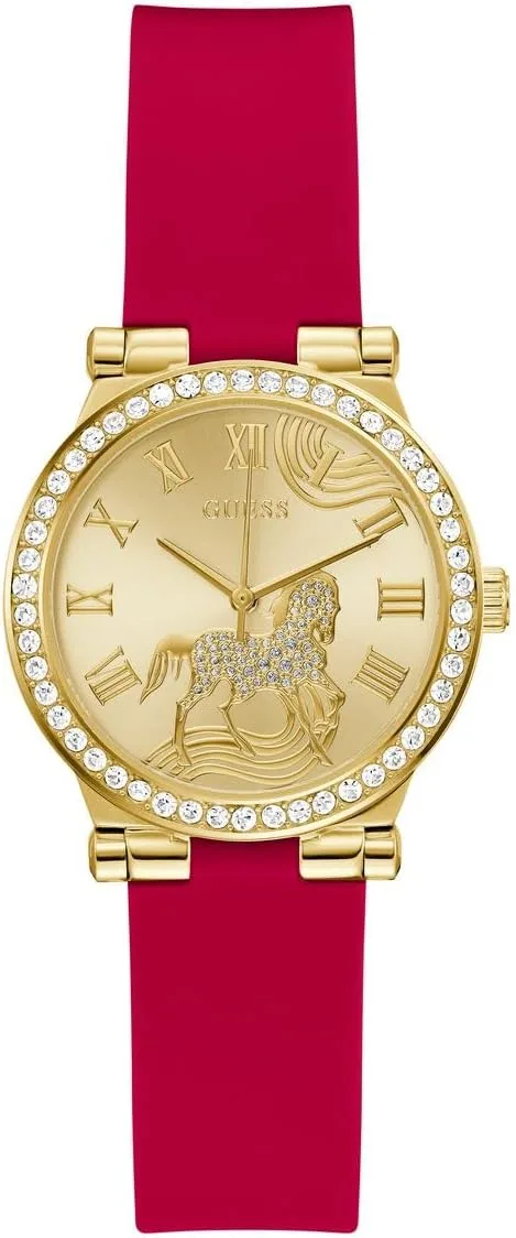 GUESS ▫️ Fawn GW0937L1 - Relógio de pulso para mulher (32 mm, bracelete em silicone e 3 bar), cor vermelha