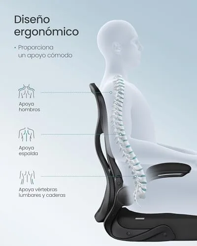 SONGMICS ▫️ Cadeira de escritório ergonómica cadeira giratória de malha com apoio lombar e braços rebatíveis, para escritório e quarto, Preto Tinta OBN042BH02 | com apoios de braços rebatíveis e apoio lombar, 61,5 x 58,5 x 104,5 cm, para escritório, preto tinta, coleção KIME OBN042BH02 5