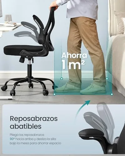 SONGMICS ▫️ Cadeira de escritório ergonómica cadeira giratória de malha com apoio lombar e braços rebatíveis, para escritório e quarto, Preto Tinta OBN042BH02 | com apoios de braços rebatíveis e apoio lombar, 61,5 x 58,5 x 104,5 cm, para escritório, preto tinta, coleção KIME OBN042BH02 7