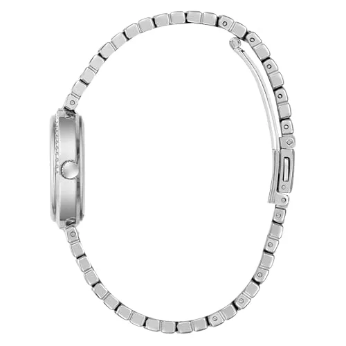 GUESS ▫️ Relógio de pulso para mulher GW0930L1 Clara, 28 mm, aço inoxidável prateado, mostrador verde, quartzo, vidro mineral, 3 ATM, zircónia, bracelete de elos de 14 mm 2