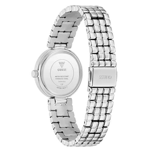 GUESS ▫️ Relógio de pulso para mulher GW0930L1 Clara, 28 mm, aço inoxidável prateado, mostrador verde, quartzo, vidro mineral, 3 ATM, zircónia, bracelete de elos de 14 mm 3