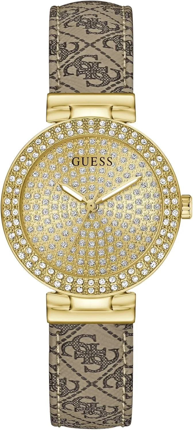 GUESS ▫️ Ivy GW0943L2 - Relógio de pulso para senhora (32 mm, bracelete em pele e 3 barras), Bege