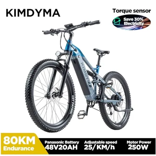 KIMDYMA ▫️ Bicicleta elétrica K1 E-MTB | Suspensão dupla 27,5" | Bateria 48 V 20 Ah (160 km de autonomia) | Motor de 80 Nm, 9 velocidades e pneus 27,5×2,8 | Cidade e terreno leve 2