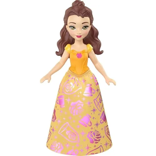 Disney Princess ▫️ Princesa Disney Belle - Boneca pequena inspirada em «A Bela e o Monstro» - Mini-boneca articulada de 9 cm com símbolo brilhante e saia removível detalhada - JBX50 2