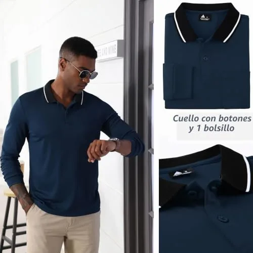 JACKETOWN ▫️ Polo para homem, polo de manga comprida, camisola de golfe, camisola respirável para o trabalho, t-shirt com bolso, primavera/outono, camisolas para caminhadas e pesca 5