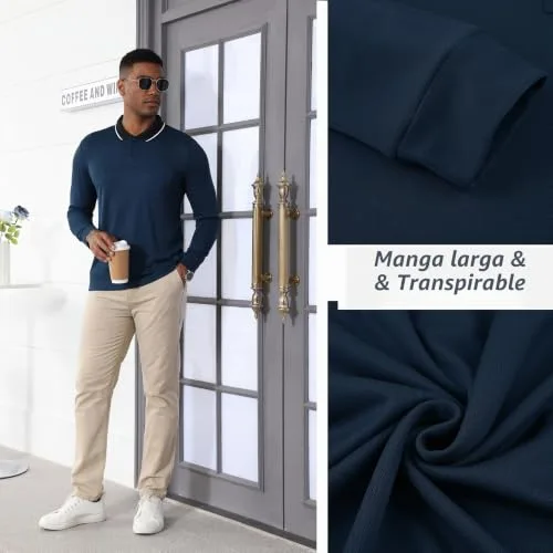 JACKETOWN ▫️ Polo para homem, polo de manga comprida, camisola de golfe, camisola respirável para o trabalho, t-shirt com bolso, primavera/outono, camisolas para caminhadas e pesca 6