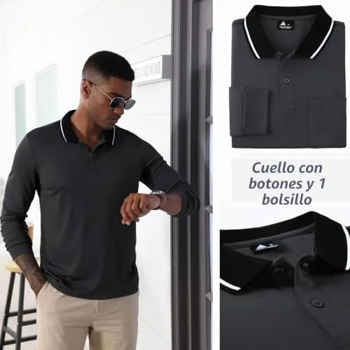 JACKETOWN ▫️ Polo para homem, polo de manga comprida, camisola de golfe, camisola de trabalho respirável, t-shirt com bolso, primavera/outono, camisolas para caminhadas e pesca 5