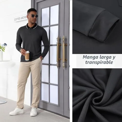 JACKETOWN ▫️ Polo para homem, polo de manga comprida, camisola de golfe, camisola de trabalho respirável, t-shirt com bolso, primavera/outono, camisolas para caminhadas e pesca 6