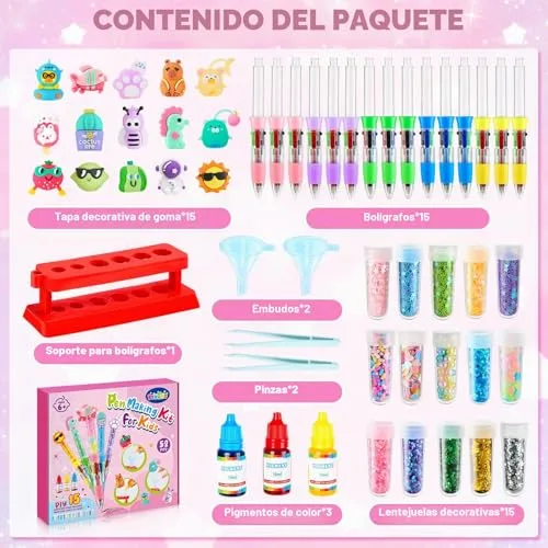 BYHANO ▫️ Kit de Criação de Canetas, Laboratório de Canetas com mais de 52 acessórios, Kit de Artesanato para Crianças, Jogo Criativo para Crianças dos 5 aos 12 anos, Presentes criativos para o Natal 3