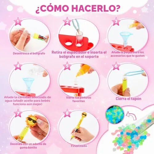 BYHANO ▫️ Kit de Criação de Canetas, Laboratório de Canetas com mais de 52 acessórios, Kit de Artesanato para Crianças, Jogo Criativo para Crianças dos 5 aos 12 anos, Presentes criativos para o Natal 6