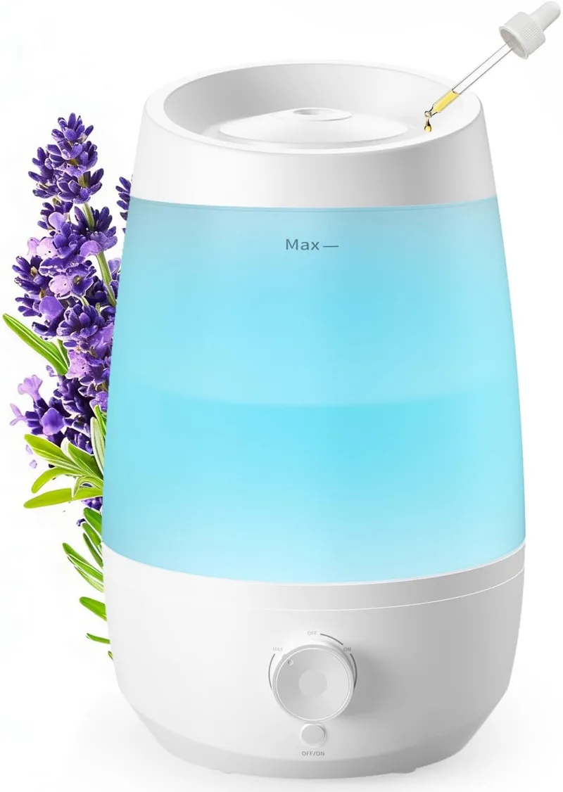 AROEVE ▫️ 2,5 L Humidificador de Óleos Essenciais 250 ml/h, 25 horas, Desligamento Automático | Design de enchimento superior, 7 LEDs ajustáveis, desligamento automático, silencioso (25 dB) para o quarto do bebé e plantas, branco