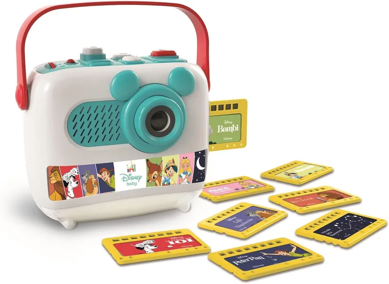 Clementoni ▫️ Disney Story Projetor - Contador de histórias com 8 histórias Disney com imagens e som - Ideal para a hora de dormir - Bebés a partir dos 12 meses - Versão em inglês, 55182