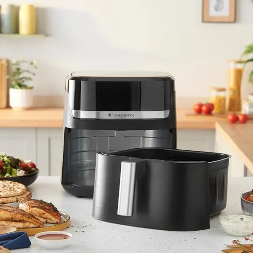Russell Hobbs ▫️ Fritadeira de Ar Quente, Air Fryer, Airfryer, Fritadeira sem Óleo 5,5 litros, [9 programas, Compacta] Satisfry (Ecrã tátil, Forno, Grelhador, Assar, Antiaderente, Sem BPA, lavável na máquina de lavar louça) 27621-56 2