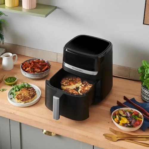 Russell Hobbs ▫️ Fritadeira de Ar Quente, Air Fryer, Airfryer, Fritadeira sem Óleo 5,5 litros, [9 programas, Compacta] Satisfry (Ecrã tátil, Forno, Grelhador, Assar, Antiaderente, Sem BPA, lavável na máquina de lavar louça) 27621-56 6
