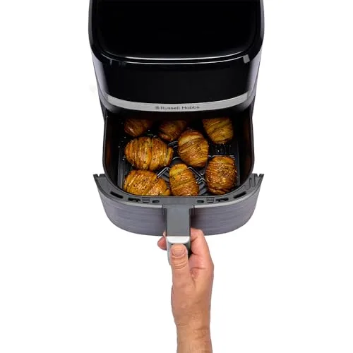 Russell Hobbs ▫️ Fritadeira de Ar Quente, Air Fryer, Airfryer, Fritadeira sem Óleo 5,5 litros, [9 programas, Compacta] Satisfry (Ecrã tátil, Forno, Grelhador, Assar, Antiaderente, Sem BPA, lavável na máquina de lavar louça) 27621-56 7