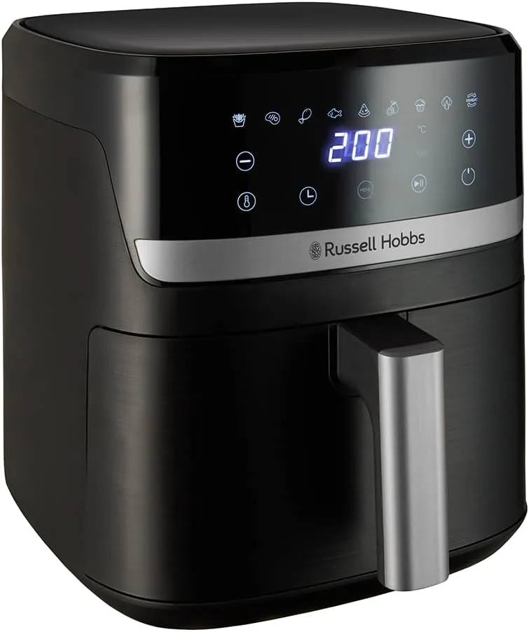 Russell Hobbs ▫️ Fritadeira a ar Fritadeira a ar, Fritadeira sem óleo 5,5 litros, [9 programas, Compacta] Satisfry (Tocar, Forno, Grelhar, Assar, Antiaderente, Sem BPA, lavável na máquina de lavar louça) 27621-56