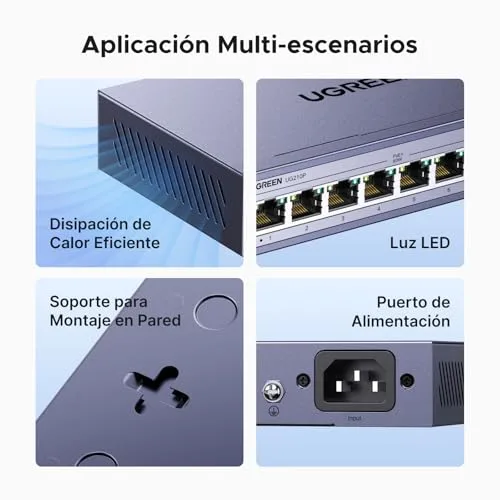 UGREEN ▫️ Switch Ethernet Gigabit de 10 portas com 8 PoE + 2 ligações de uplink Gigabit de 60 W 6