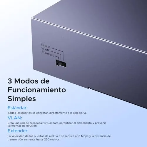UGREEN ▫️ Switch Ethernet Gigabit de 10 portas com 8 PoE + 2 ligações de uplink Gigabit de 60 W 7