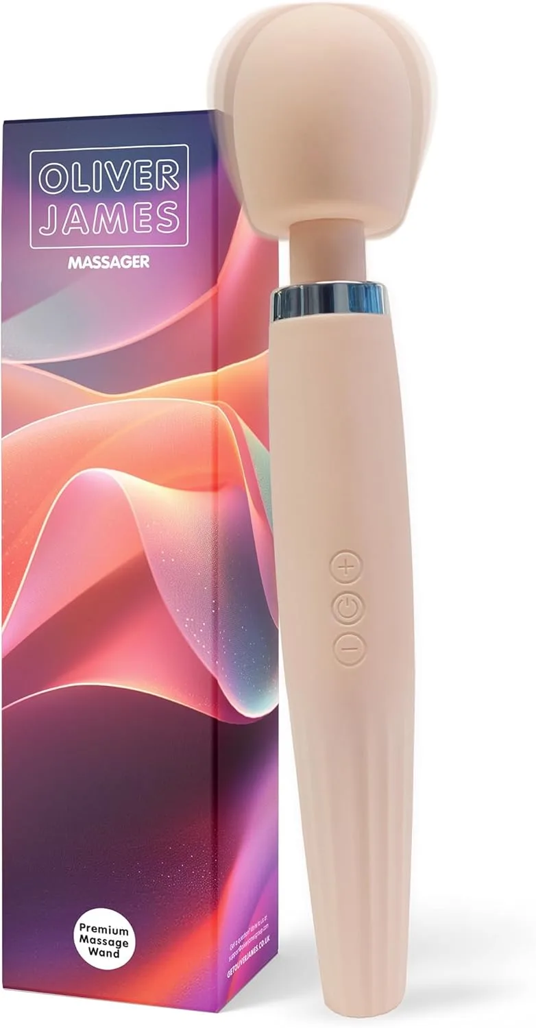 Oliver James ▫️ Premium Wand Vibrator - Recarregável e à prova de salpicos com 5 modos e 4 intensidades - Silicone seguro para mulheres e casais, estimulador do clitóris, 30,5 x 5,6 cm (Rosa)