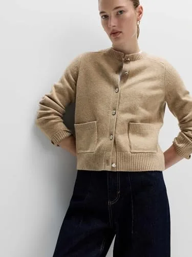 Marks & Spencer ▫️ Casaco curto Air Yarn com gola redonda e botões à frente para mulher, corte normal, com elasticidade 2