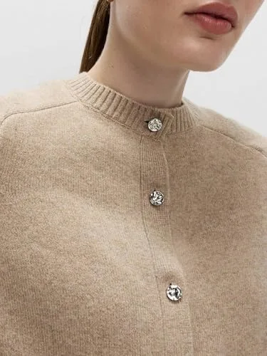 Marks & Spencer ▫️ Casaco curto Air Yarn com gola redonda e botões à frente para mulher, corte normal, com elasticidade 4