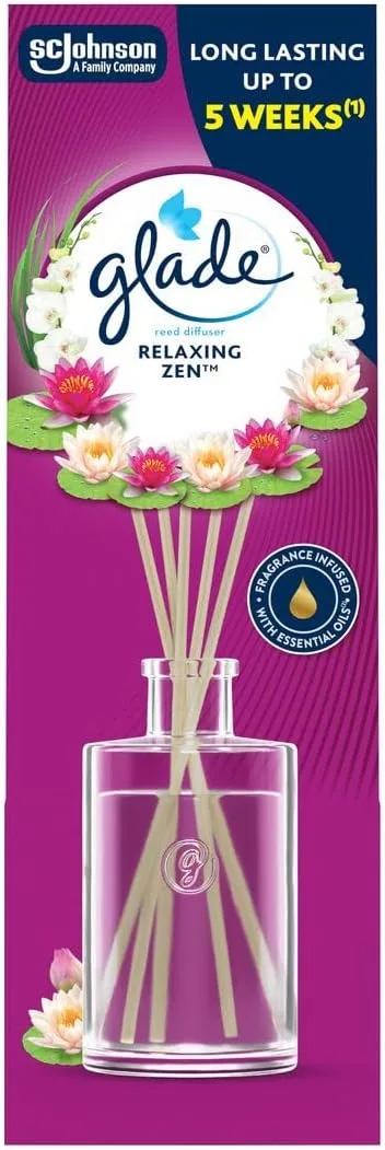 Glade ▫️ Ambientador Relaxing Zen Mikado com sticks, dura até 5 semanas, com óleos essenciais, 1 difusor 50ml
