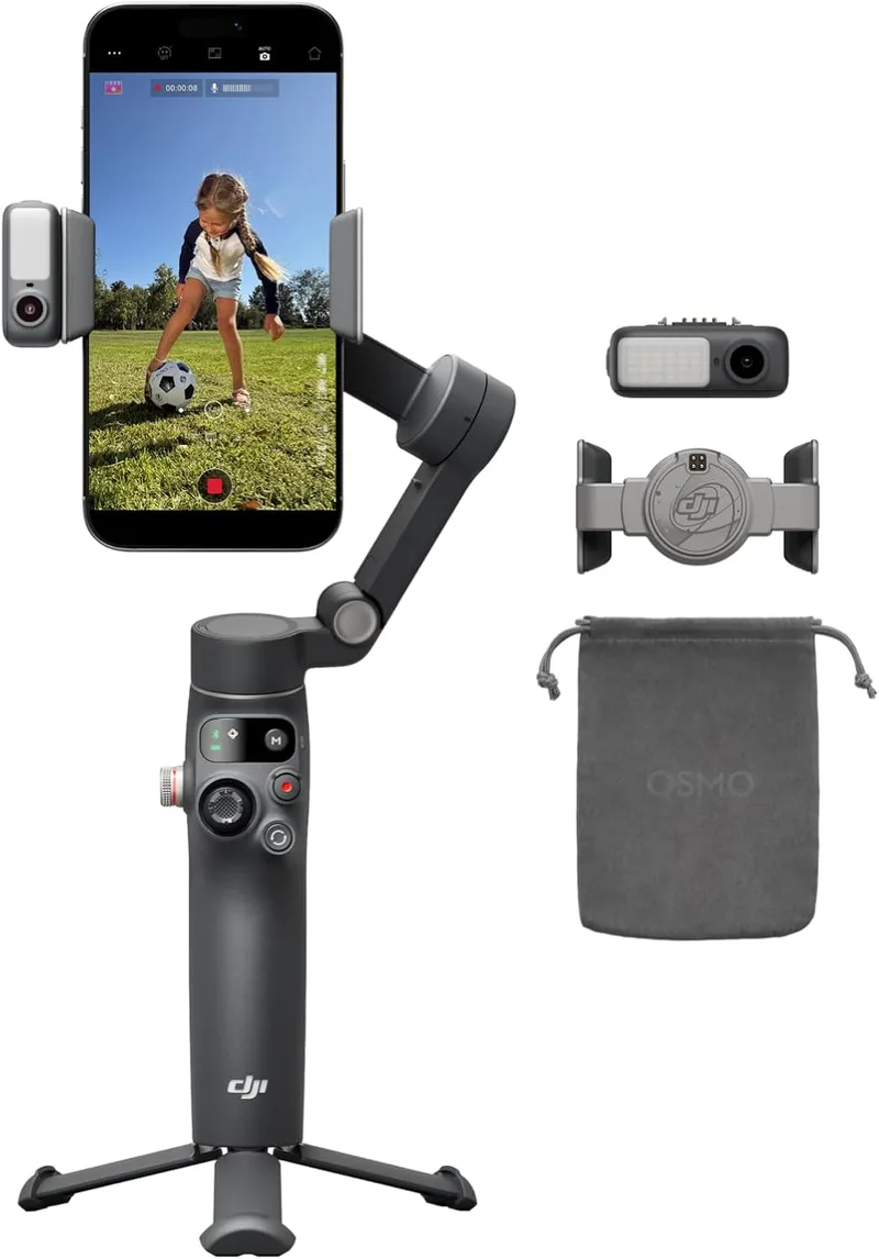 DJI ▫️ Osmo Mobile 8 – Estabilizador para telemóveis, Pacote de Seguimento Avançado, Seguimento Nativo por IA com áudio e iluminação, rotação panorâmica de 360°, braço extensível e tripé