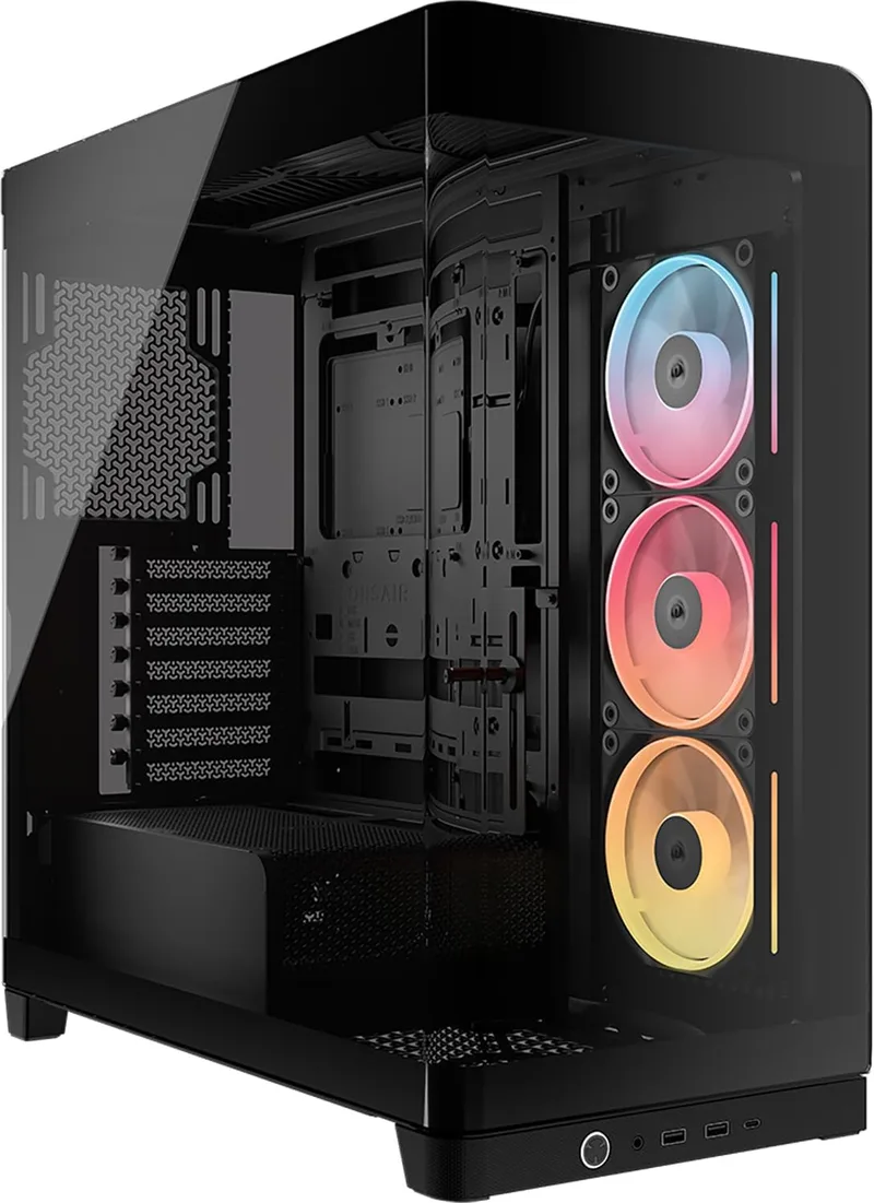 Corsair ▫️ Caixa para PC Frame 4500X LX-R RGB Link Semitower com vidro panorâmico - Sistema de montagem InfiniRail, capacidade para radiador duplo de 360 mm, inclui 3 ventoinhas LX120R - Preto