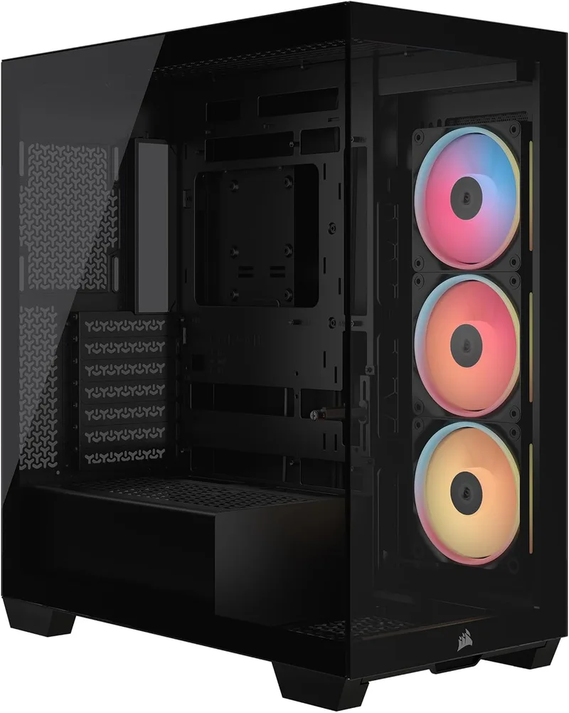 Corsair ▫️ 3500X LX-R RGB iCUE Link – Caixa de PC semitorre com painel de vidro panorâmico – Inclui 3 ventoinhas LX120-R RGB e um iCUE Link System Hub; pode acomodar até 10 ventoinhas de 120 mm – Preto