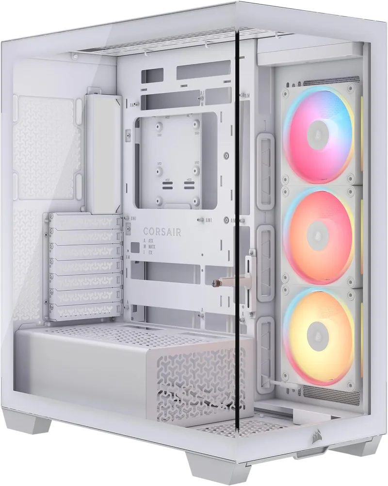 Corsair ▫️ 3500X LX-R RGB iCUE Link – Caixa de PC semitorre com painel de vidro panorâmico – Inclui 3 ventoinhas LX120-R RGB e um iCUE Link System Hub; pode acomodar até 10 ventoinhas de 120 mm – Branco