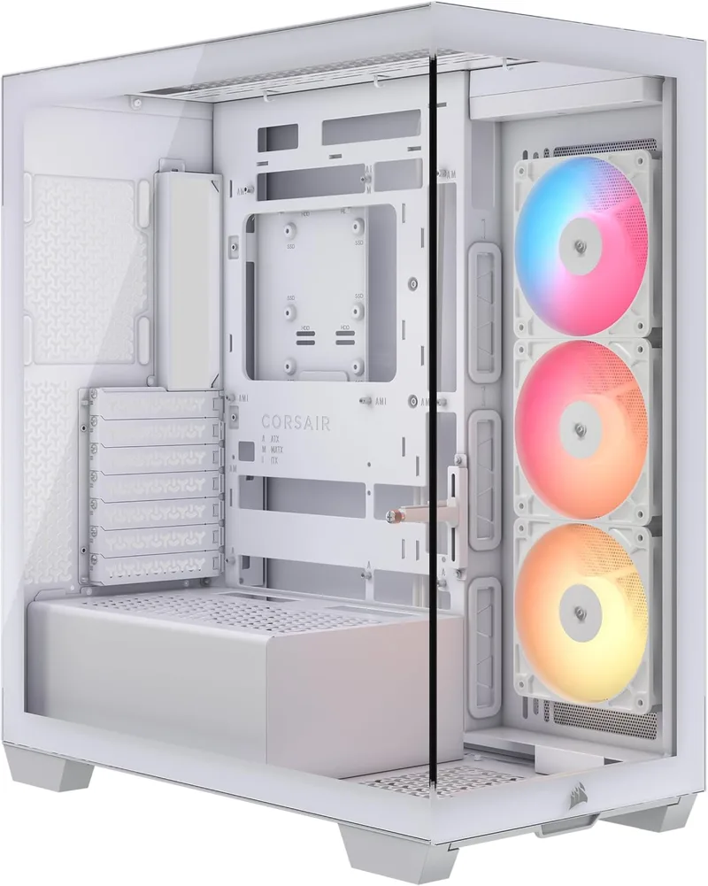 Corsair ▫️ 3500X RS-R ARGB – Caixa de PC semitorre com painel de vidro panorâmico – 3 ventiladores RS120-R ARGB incluídos, capacidade para até 10 ventiladores de 120 mm, compatível com placas-mãe invertidas – Branco