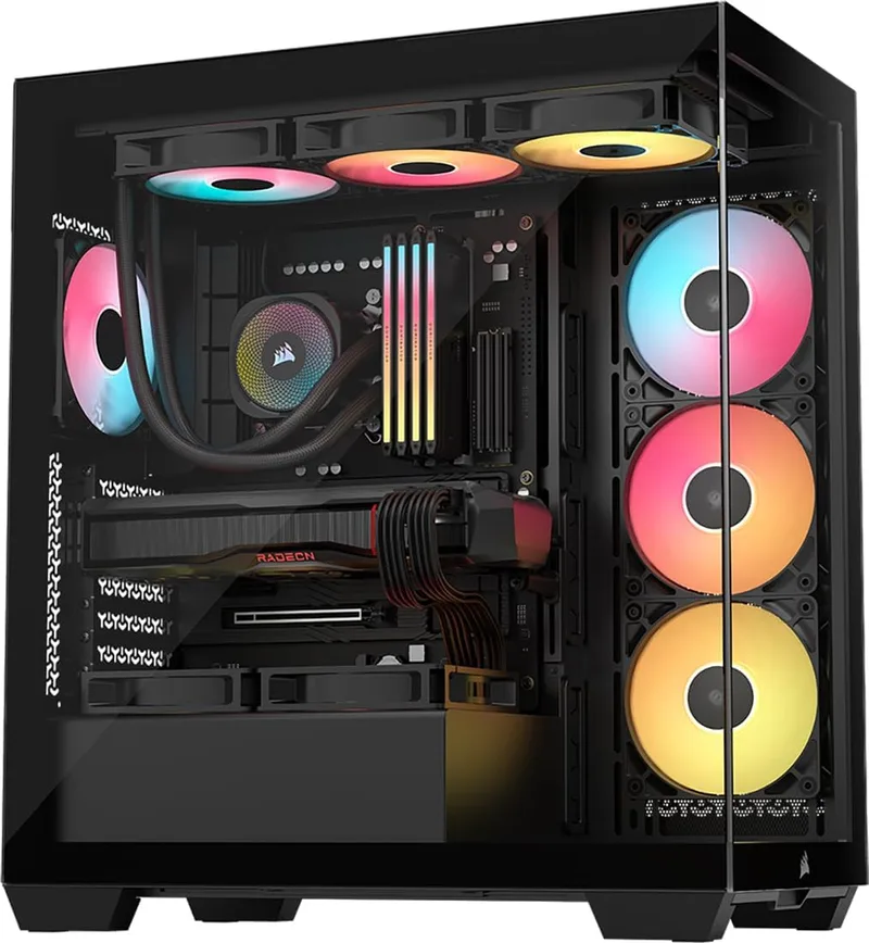 Corsair ▫️ 3500X RS-R ARGB – Caixa de PC semitorre com painel de vidro panorâmico – 3 ventiladores RS120-R ARGB incluídos, capacidade para até 10 ventiladores de 120 mm, compatível com placas-mãe invertidas – Preto