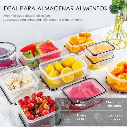 Tielag ▫️ Conjunto de 48 recipientes herméticos com tampa, caixas de armazenamento para alimentos (24 recipientes + 24 tampas), caixas de armazenamento para a cozinha, herméticas e à prova de fugas, sem BPA, adequadas para 5