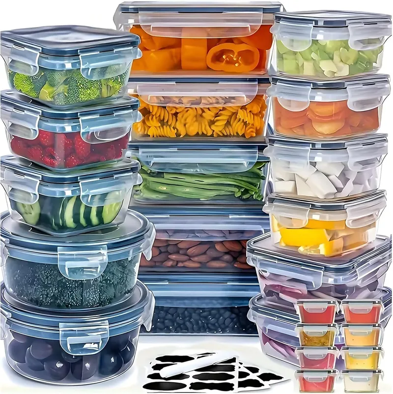Tielag ▫️ Conjunto de 48 recipientes herméticos com tampa, caixas de armazenamento para alimentos (24 recipientes + 24 tampas), caixas de armazenamento para a cozinha, herméticas e à prova de fugas, sem BPA, adequadas para