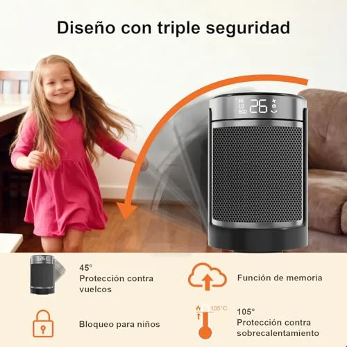 YASHE ▫️ Aquecedor PTC de baixo consumo de 1500 W com ventilador e poupança de energia, comando à distância, proteção contra oscilação de 70°, sobreaquecimento e tombamento, temporizador de 1 a 24 horas 2