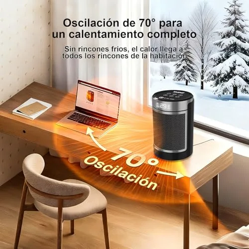 YASHE ▫️ Aquecedor PTC de baixo consumo de 1500 W com ventilador e poupança de energia, comando à distância, proteção contra oscilação de 70°, sobreaquecimento e tombamento, temporizador de 1 a 24 horas 5