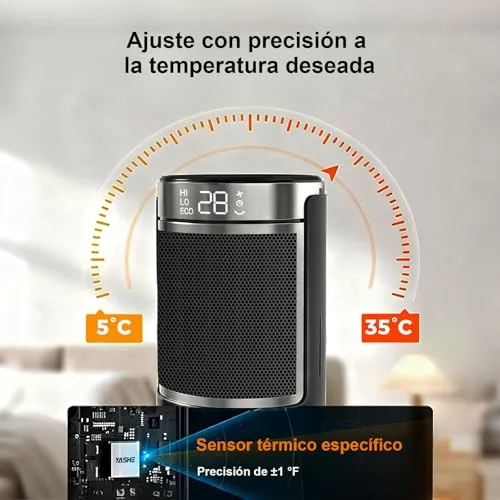 YASHE ▫️ Aquecedor PTC de baixo consumo de 1500 W com ventilador e poupança de energia, comando à distância, proteção contra oscilação de 70°, sobreaquecimento e tombamento, temporizador de 1 a 24 horas 6
