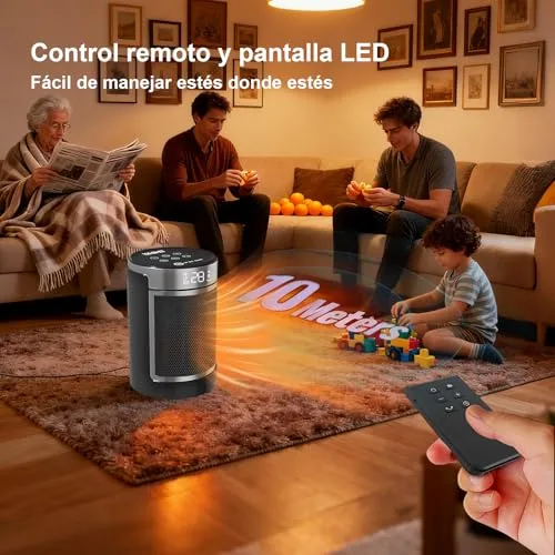 YASHE ▫️ Aquecedor PTC de baixo consumo de 1500 W com ventilador e poupança de energia, comando à distância, proteção contra oscilação de 70°, sobreaquecimento e tombamento, temporizador de 1 a 24 horas 7