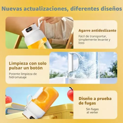 Fine Life Pro ▫️ 【Melhorado】Liquidificador Portátil Recarregável com Copo, Novo Liquidificador Portátil de 1200 ml para Smoothies com Ecrã Digital para Legumes e Frutas, Dois Modos, Fácil de Limpar, Lâmina 3D-10, Sem BPA 3