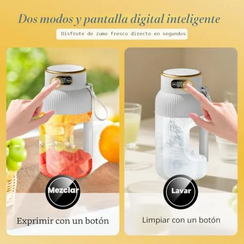 Fine Life Pro ▫️ 【Melhorado】Liquidificador Portátil Recarregável com Copo, Novo Liquidificador Portátil de 1200 ml para Smoothies com Ecrã Digital para Legumes e Frutas, Dois Modos, Fácil de Limpar, Lâmina 3D-10, Sem BPA 4