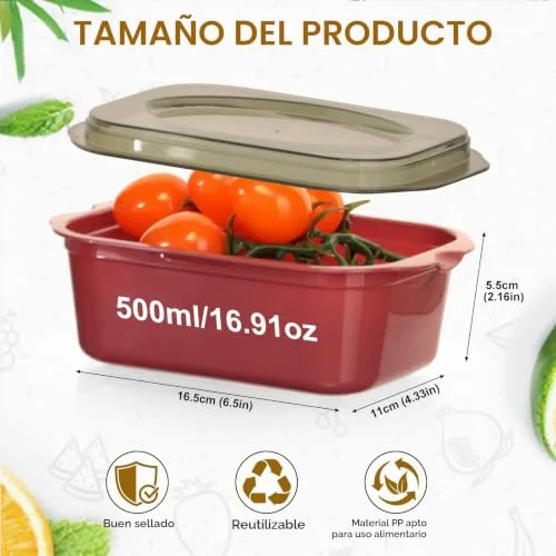 Cozary ▫️ 10 unidades de recipientes herméticos para alimentos, caixas retangulares de plástico com tampa de 500 ml, laváveis na máquina de lavar louça e adequadas para o congelador, empilháveis, para a escola, o trabalho e as viagens (bordô) 2