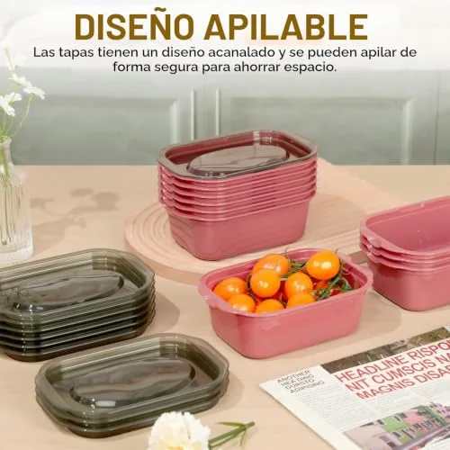 Cozary ▫️ 10 unidades de recipientes herméticos para alimentos, caixas retangulares de plástico com tampa de 500 ml, laváveis na máquina de lavar louça e adequadas para o congelador, empilháveis, para a escola, o trabalho e as viagens (bordô) 4