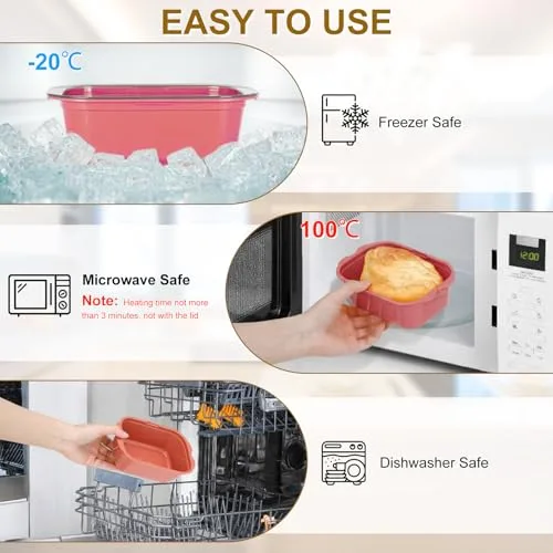 Cozary ▫️ 10 unidades de recipientes herméticos para alimentos, caixas retangulares de plástico com tampa de 500 ml, laváveis na máquina de lavar louça e adequadas para o congelador, empilháveis, para a escola, o trabalho e as viagens (bordô) 5