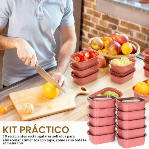 Cozary ▫️ 10 unidades de recipientes herméticos para alimentos, caixas retangulares de plástico com tampa de 500 ml, laváveis na máquina de lavar louça e adequadas para o congelador, empilháveis, para a escola, o trabalho e as viagens (bordô) 6