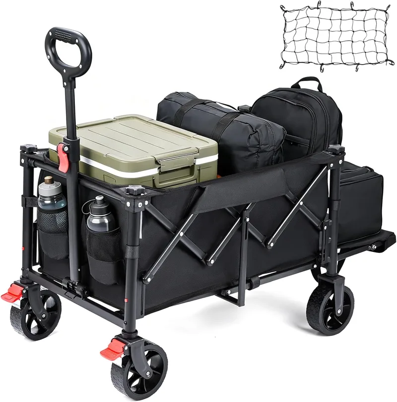 YEAUPE PRO ▫️ Carrinho de Transporte Dobrável, Carrinho de Jardim - Carga 100kg, Fundo Dobrável para Itens Longos. Carrinho de praia com travões, para praia, campismo, pesca, transporte familiar - 60-110L